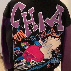 Chia snowboard coat with leather sleeves, size medium